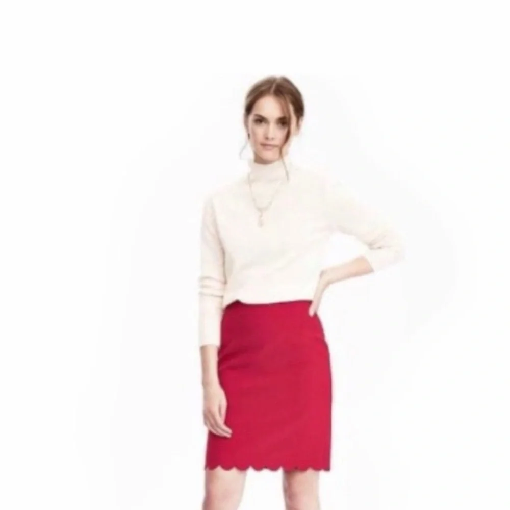 Banana Republic Red Pencil Skirt with Scalloped Hem